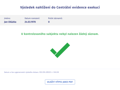 výpis z centrální evidence exekucí - bez exekuce